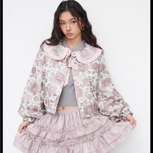 Cider Jacquard Peter Pan Collar Floral Oversized Jacket